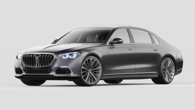 Stüdyo ortamında markasız, jenerik konsept bir arabanın 3 boyutlu çizimi