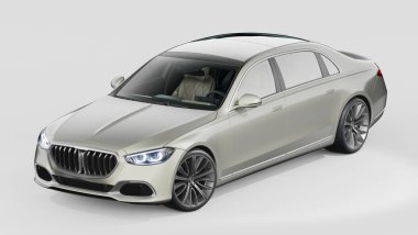 Stüdyo ortamında markasız, jenerik konsept bir arabanın 3 boyutlu çizimi