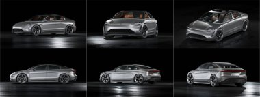 Stüdyo ortamında markasız, jenerik konsept bir arabanın 3 boyutlu çizimi