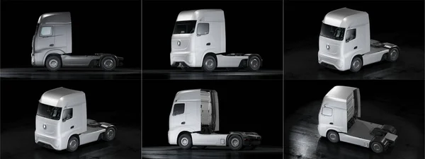 3D rendering of a brand-less generic concept truck. Electric autonomous truck