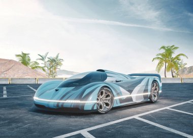 Markasız, jenerik konsept bir arabanın 3 boyutlu çizimi