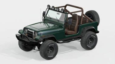Stüdyo ortamında markasız, jenerik SUV konsept bir arabanın 3 boyutlu çizimi