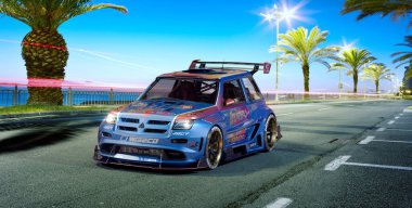 Timisoara. Romanya. 3 Ekim 2008. Dacia 500 Lastun 1991 tunning, çıkartmalarla yarışa hazırlanan modifiye edilmiş eski bir Romen arabası.