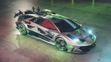 Markasız, jenerik konsept bir arabanın 3 boyutlu çizimi