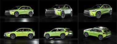 Stüdyo ortamında markasız, jenerik SUV konsept bir arabanın 3 boyutlu çizimi