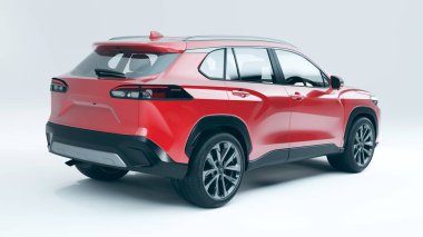 Stüdyo ortamında markasız, jenerik SUV konsept bir arabanın 3 boyutlu çizimi