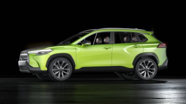 Stüdyo ortamında markasız, jenerik SUV konsept bir arabanın 3 boyutlu çizimi