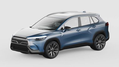 Stüdyo ortamında markasız, jenerik SUV konsept bir arabanın 3 boyutlu çizimi