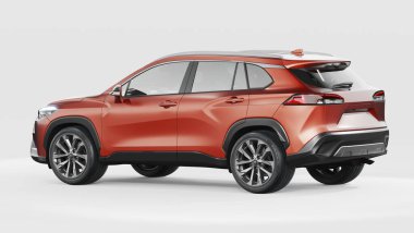 Stüdyo ortamında markasız, jenerik SUV konsept bir arabanın 3 boyutlu çizimi