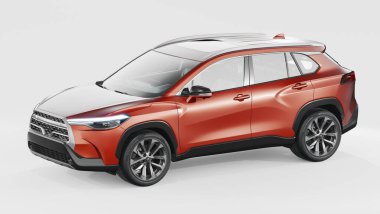 Stüdyo ortamında markasız, jenerik SUV konsept bir arabanın 3 boyutlu çizimi