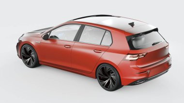 Modern tasarımı olan parlak kırmızı hatchback araba.