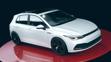 Sleek white hatchback with glossy black wheels clipart