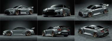 Bronz jantlı parlak gri spor araba.