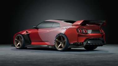 Modern tasarım elementleri olan parlak kırmızı spor araba..