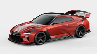 Aerodinamik tasarımı olan parlak kırmızı spor araba..