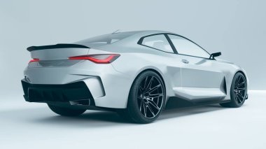 Stüdyoda parlak gümüş bir spor araba..