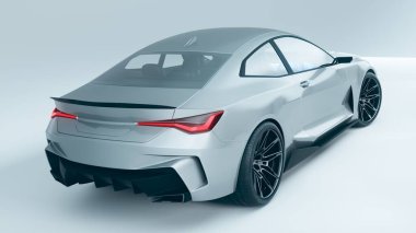 Gelecekçi gümüş renkli spor araba tasarımı konsepti.