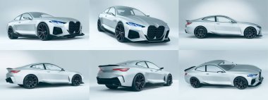 Parlak gümüş fütüristik spor araba tasarımı.