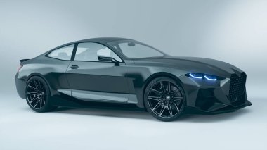 Modern tasarıma sahip parlak siyah spor coupe..