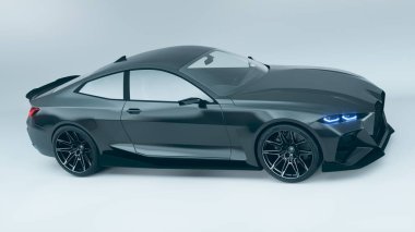 Modern tasarımı olan parlak siyah bir spor araba.