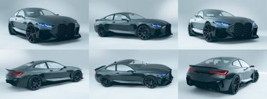 Parlak siyah lüks spor araba tasarımı konsepti.