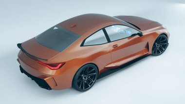 Stüdyoda parlak metalik turuncu spor araba.