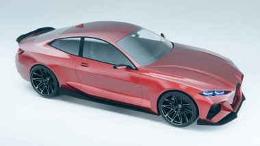 Modern tasarımı olan parlak kırmızı spor araba..