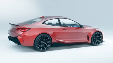 Modern tasarımı olan parlak kırmızı spor araba.