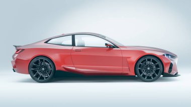 Stüdyo ortamında şık kırmızı spor coupe araba.