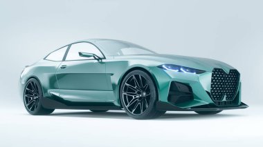 Fütürist tasarımı olan parlak yeşil bir spor araba..