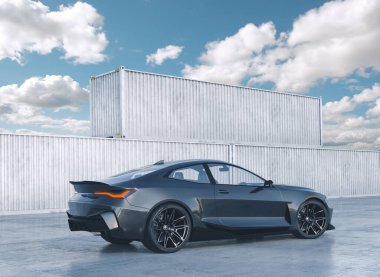 Şehir ortamında parlak gri spor araba