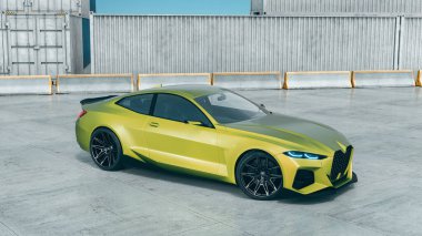 Şehir ortamında parlak yeşil spor araba