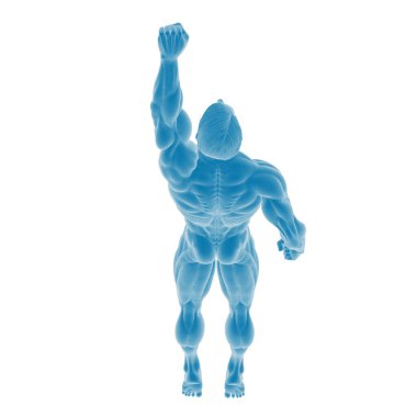 Dinamik mavi kas figürü kolunu kaldırıyor..