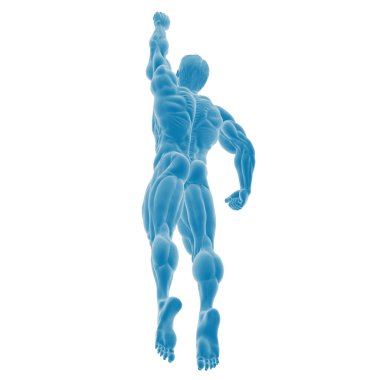 Güçlü bir yükselişte dinamik mavi figür.