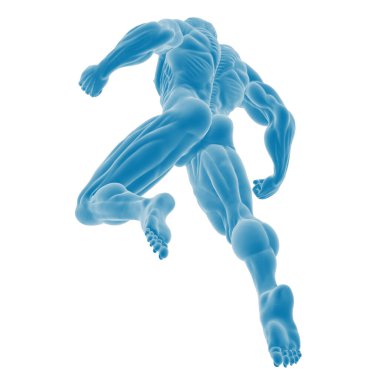 Hareket halindeki dinamik kas figürü, 3 boyutlu illüstrasyon.