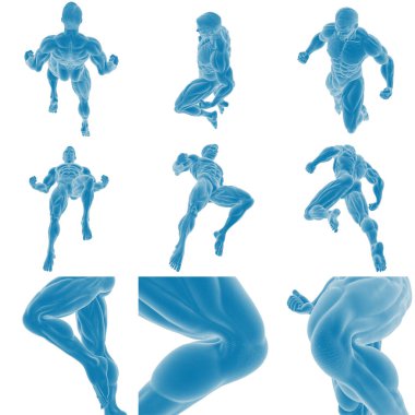 Dinamik mavi 3D kas figürü çizimleri