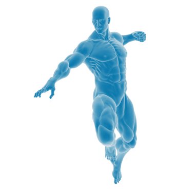 Hareket halindeki bir erkek figürünün gelecekteki 3 boyutlu modeli