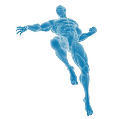 Dinamik mavi anatomi erkek figürü çalışması.
