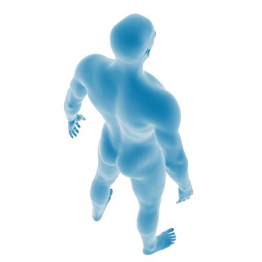 İnsan kas anatomisinin mavi tonlarda 3 boyutlu canlandırması.