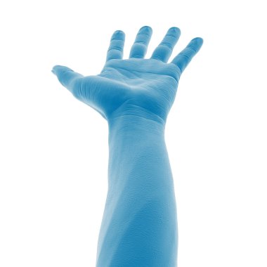 Mavi eldivenli el uzanıyor