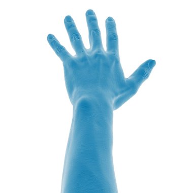 Mavi el uzanıyor parlak beyaz bir alana.