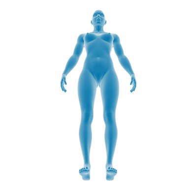 Mavi tek renkli bir insan figürünün 3 boyutlu canlandırması.