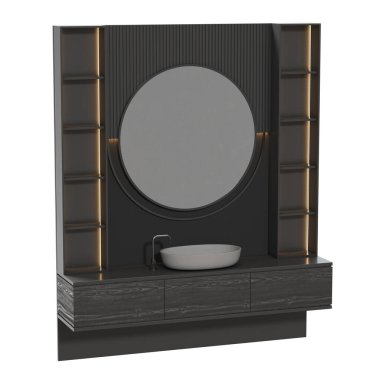 Yuvarlak aynalı modern banyo kibri