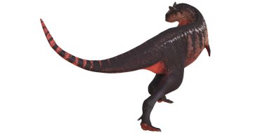 Beyaz arkaplanda gerçekçi 3 boyutlu bir dinozor.