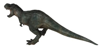 Dinamik bir duruşla kükreyen dinozor.