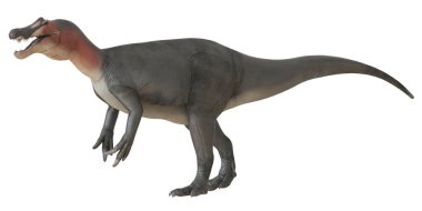 Profil görünümünde keskin dişleri olan görkemli dinozor.