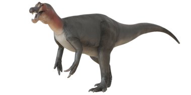 Beyaz arka planda gerçekçi dinozor modeli.