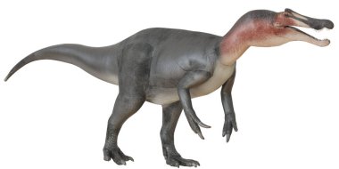 Beyaz arka planda gerçekçi dinozor modeli.