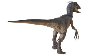 Dinamik pozisyonda gerçekçi bir dinozor modeli..