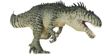 Kükreyen tarih öncesi bir dinozorun gerçekçi tasviri.